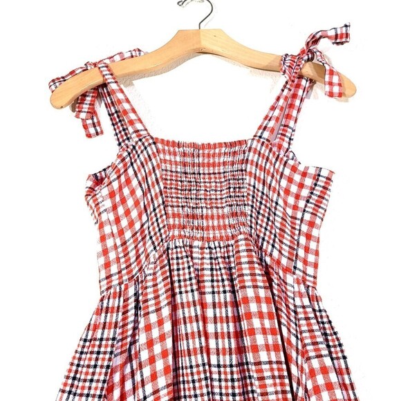NEW Urban Outfitters UO Positano Linen Tie-Shoulder Midi Dress Red Gingham Small - Picture 6 of 10